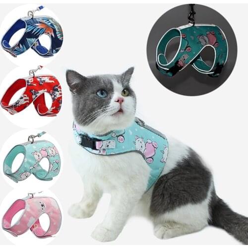 Printing Breathable Mesh Cat Harness Vest Reflective Puppy dog Harnesses pet Walking Lead Leash Soft Cats dogs chest strap