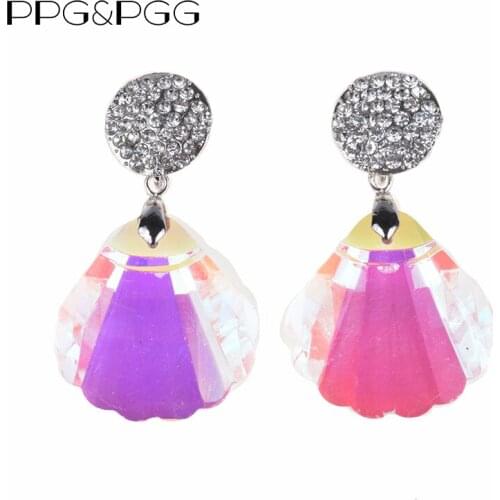 PPG&PGG New Design Fashion Brand Full Crystal Statement Big AB Shine Glass Drop Earrings For Women