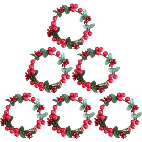 XXFA Christmas Candle Holder with Berry Wreath Candle Ring Tealight Candlestick Decor