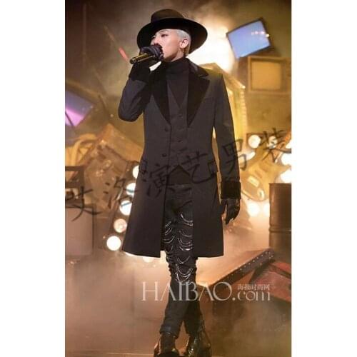S-5xl Men Singer Gown Dj Windbreaker Bar Nightclub Host Blazers Coat Men 's Long Suits Stage Singer Costumes Plus Size Clothing