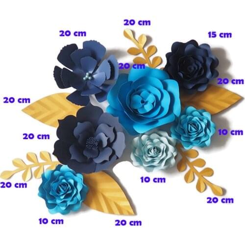 DIY Blue Giant Paper Flowers Backdrop Artificial Handmade Flower 7PCS+Leaves 6PCS Wedding & Party Deco Home Decoration Video