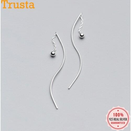 Trustdavis 2020 New Fashion 925 Sterling Silver Beads Waves Ear Line Dangle Earrings For Women Wedding Party Jewelry Gift DA940