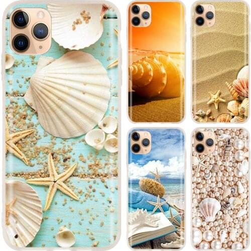 Soft Case for iPhone 12 11 Pro X XS Max XR 8 7 6 Plus 5s SE 2020 S 6.1 Mini Cover Book Seashells Sea