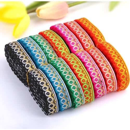 Random mix colors 5 Rolls Ethnic Lace Ethnic Jacquard Belt 7 M/roll 1.5 Cm Wide