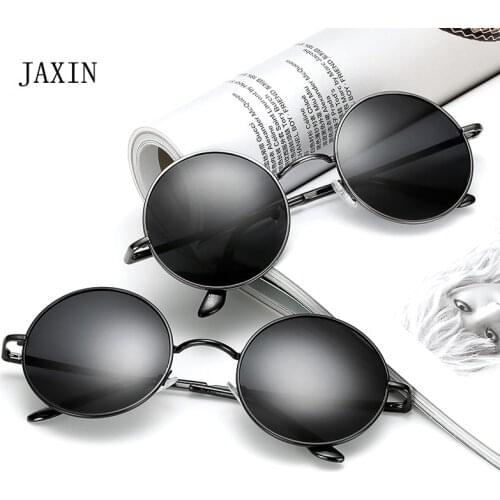 JAXIN Okulary Retro Round Sunglasses Men personality Fashion handsome Black Sun Glasses Women brand design classic Mirror UV400