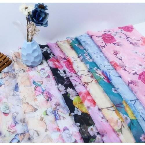 100X150cm Tulle Printed Chiffon Imitation Silk Fabrics for Sewing Hanfu Dress Scarf Costume Skirt Clothing Accessories Fabric