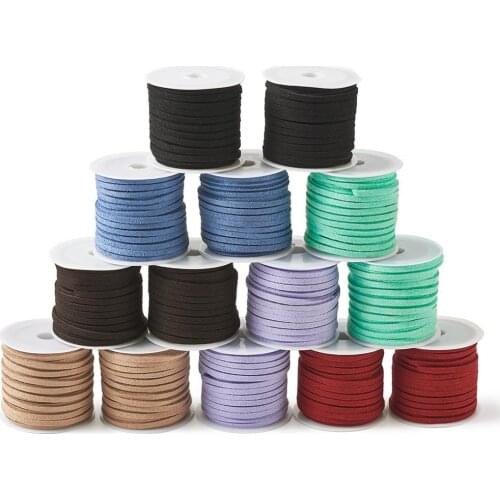 14rolls 3x1.5mm Mixed Color Faux Suede Cord Handmade Beading Bracelet Necklace Jewelry Making Thread String Rope Lace 5m/roll