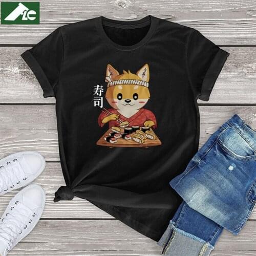 100 Cotton Cat Womens Shirt Funny Japanese Food Cat Graphic T Shirt Women Clothing Summer Unisex Mens Short Sleeve Tees Tops 3XL