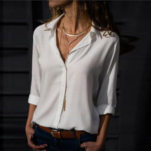 Plus Size Women Blouse Spring Summer Lapel Long Sleeve Single Breasted Office Work Shirt Top Female Casual White Chiffon Blouses