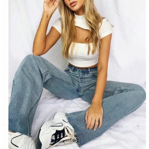 Women Hollow Out Summer Crop Top Short Sleeve T-Shirts Woman High Neck Female Tops Solid Color White T-Shirt Bandana Top