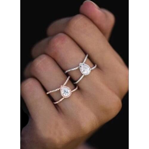 2019 Double Ring New Radiant Large Tear drop Ring With Cubic Zirconia drop Charm rings CZ Finger Ring Women girl Wedding Jewelry