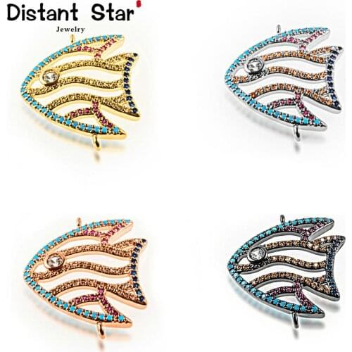0.9*0.7in Fish Premium Diy Jewelry Bracelet Necklace Making Accessories Brass Zirconia Bracelet Connector Crystal Gift Finding
