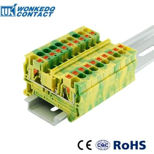 Din Rail Terminal Block Ground 10Pcs PT-4PE Spring Feed Through Connection Push In PT4-PE wire connector