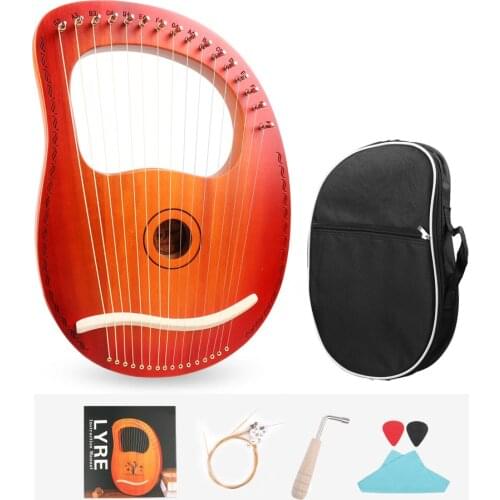 16-String Wooden Lyre Harp with Tuning Wrench Carry Bag Spare Strings Picks Body String Instrument for Gift Children Beginner