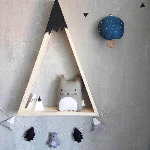 2pcs Nordic Wall Shelf Display Trigon Hang Shelving Kids Room House Shape Shelf Wooden Snow Mountain Storage Shelves Home Decor
