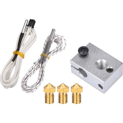 3D printer V6 Heating Aluminum Block +HT-NTC100K Thermistor +3pcs e3d nozzle+12V/24V 50W Heating Tube for V6 J-head Hotend