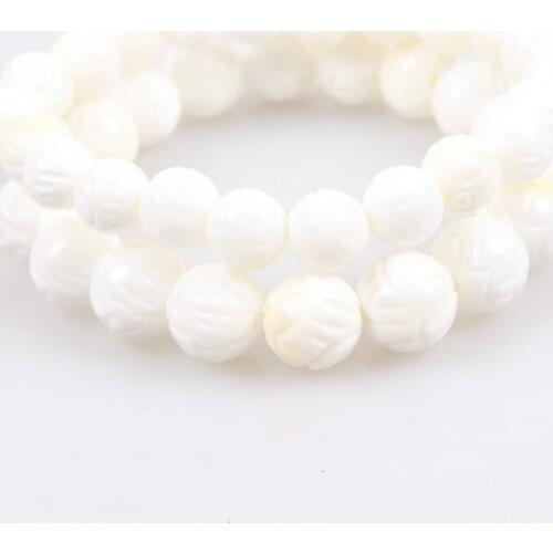 8mm 10mm Natural White Stone Beads Bracelets & Bangles Crystal Plum Carving Charm Bead Chakra Bracelets for Women Men Jewelry