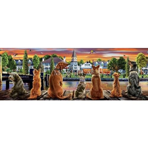 5D DIY Diamond Painting Dogs on the Quay Diamond Embroidery Cross Stitch Rhinestone Animals Mosaic Home Decor Wall Stickers Gift