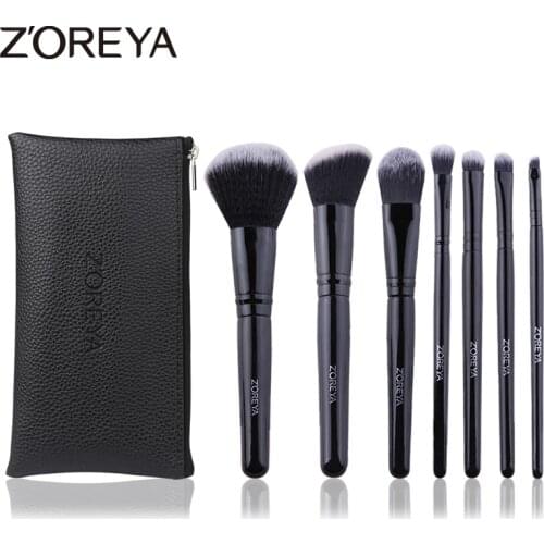Zoreya Brand Black Angled Blush Cruelty Free Makeup Brushes Comfortable Synthetic Powder Eye Shadow Concealer 7pcs Cosmetic Set