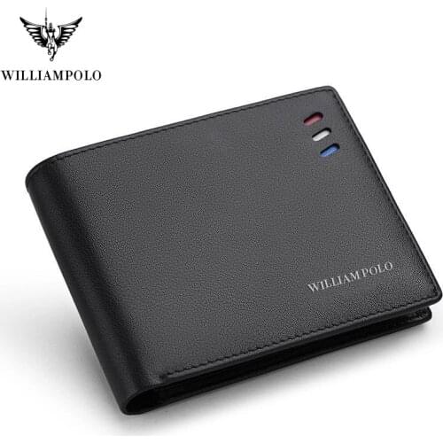 WIILIAMPOLO Wallet mens short business style red-white-blue card slot ultra-thin leather card bag