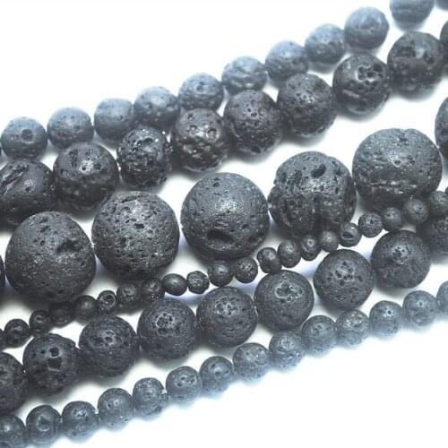 Natural stone beads Black lava round volcano powerful strings for jewelry making size 4mm 6mm 8mm 10mm 12mm 14mm 16mm 18mm 20mm