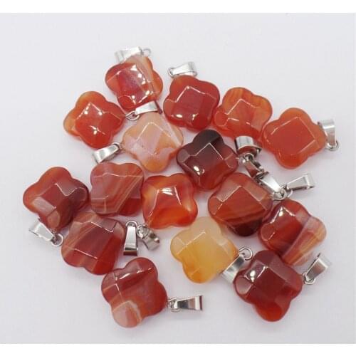 10Pcs 16x7mm Brown Red Stripes Onyx Agate Facet Clovers Pendant Beads For DIY Jewelry Making Necklace Accessories Special Gift