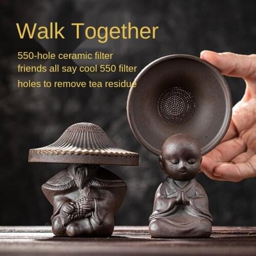 Lakes Ceramic Filter Group Creative Old Fisherman Little Monk Bamboo Hat Tea Funnel Tea Strainer Tea Filter Tea Infuser Tea Set