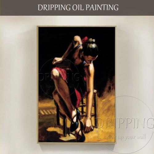 Pure Hand-painted Beauty Spanish Dancer in Red Dress Oil Painting on Canvas Hand-painted Flamenco Portrait Dancer Oil Painting