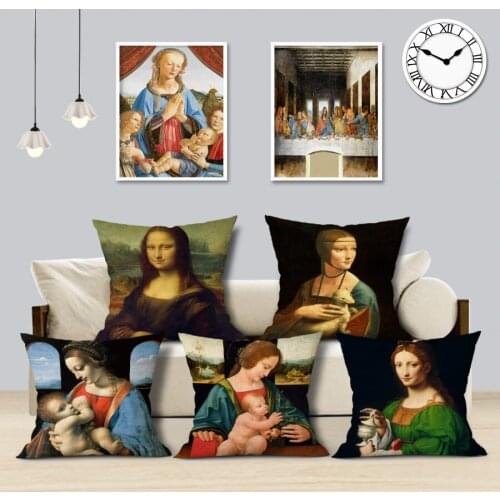Da Vinci Famous Oil Painting Art Decoration Pillowcase Mona Lisa The Last Supper Linen Throw Pillow Cover for Sofa Home Decor
