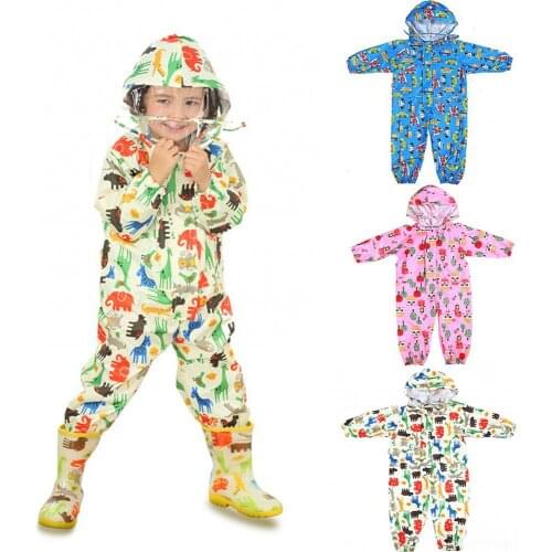 Polyester EVA Coating Childrens Raincoat Jumpsuit Boy Girl Waterproof Poncho Childlike Cute Rain Gear Childrens Day Gift