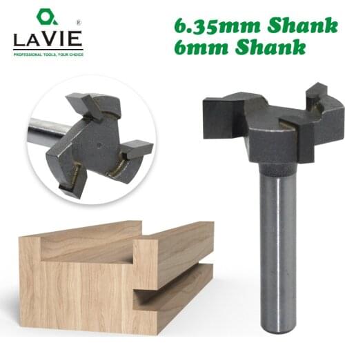6mm Shank 1/4 shank 3 teeth T-Slot Router Bit Milling Straight Edge Slotting Milling Cutter Cutting Handle for Wood Woodwork