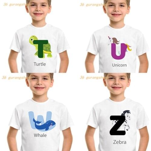 Animal Letter U W Z t shirt boys t shirts Happy Birthday t-shirts kid tops for girls t-shirts kids tshirt children clothes 2021