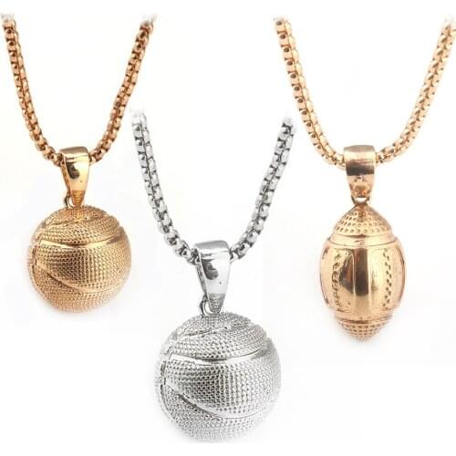 New Hip Hop 3D Basketball Pendants Necklaces I Love Basketball Sports Charms Circle Oval Baseball Rugby Men Punk Jewelry Gift