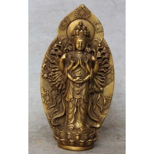 Chinese Brass Stand 1000-Arm Avalokiteshvara Kwan-yin Guanyin God Buddha Statue