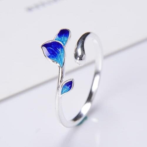 Trendy Literary Temperament Enameled Branches Ring For Women Silver Color Finger Rings Female Jewelry Accessories Gifts