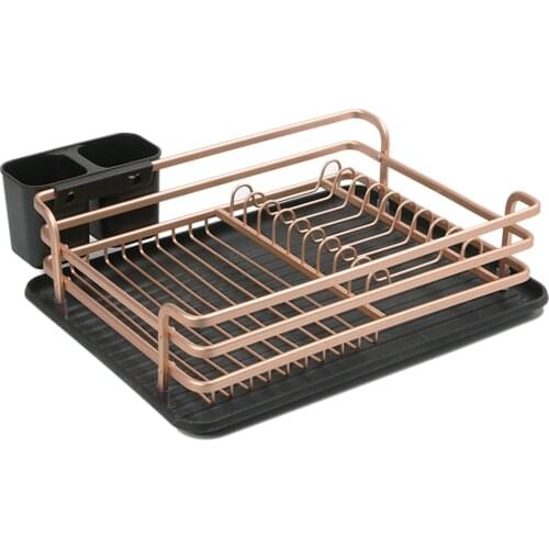 Space Aluminum Dish Holder Drain Board Stand Rack For Kitchen Space Saving Organizer Kitchen Storage Rack - Rose Gold