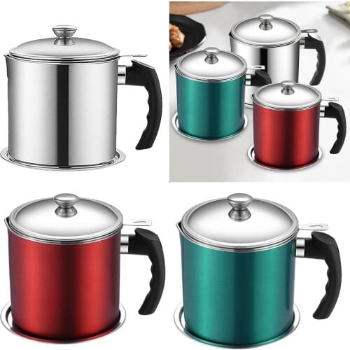 Bacon Grease Container with Fine Mesh Strainer Oil Pot w/ Strainer Cooking Oil Filter with Anti-scalding Handle Stainless Steel