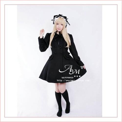 Gothic Lolita Punk Wool Black Coat Jacket Dress Cosplay Costume Custom-made[G662]