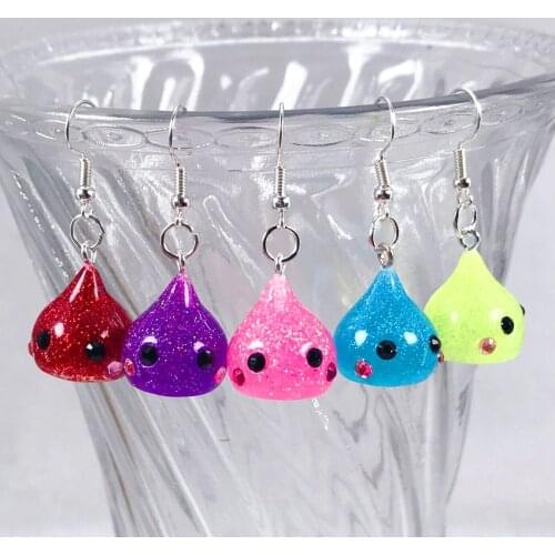 1pair Cute Craft Cartoon Hoppe Drop Earrings Resin Multicolor Glitter Hoppechan Earrings for Children Gift and Woman Jewelry