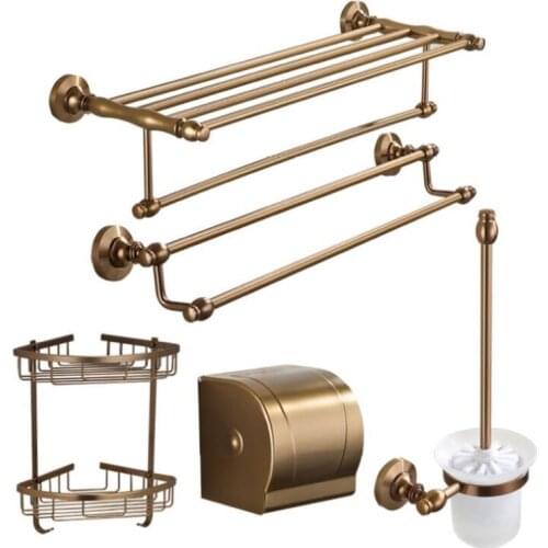 Fashion wall mount anti brass finished aluminum Bathroom Accessories hotel towel rack towel shelves,towel ring and paper holder