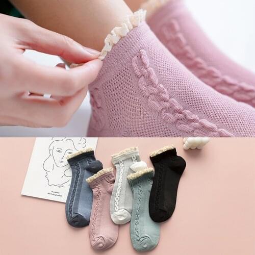 Lolita Style Ruffles Soft Cotton Socks Women Girls Vintage Jacquard Cute Ankle Socks Spring Summer Cool Mesh Cozy Frilly Sock