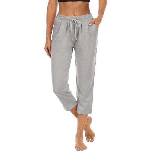 2021 New Autumn Women Capri Pants Drawstring Solid Color High Waist Pants Femme Loose 3/4 Trousers Fitness Sweatpants штаны