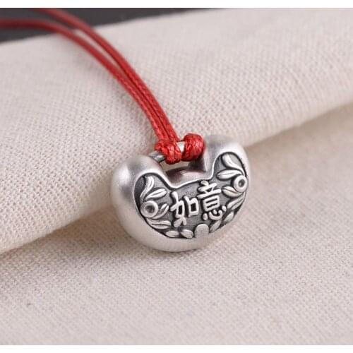 New Ruyi Silver Womens Double-sided Long Life Lock Hand-carved Fortune And Peace Retro Womens Pendant Jewelry Accessories