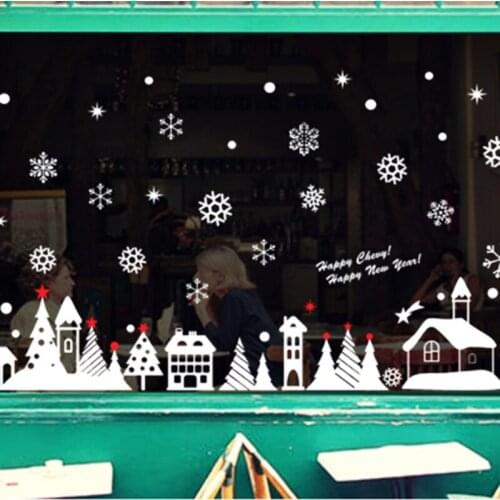 Happy New Year Christmas Window Stickers Restaurant Mall Decoration Snow Glass Window Removable Christmas ornament