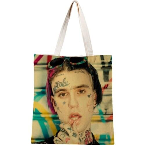 Custom Lil Peep Shopping Bag Graphic Tote Harajuku Shopper Bag Women Canvas Shoulder Bag Female Ulzzang Eco 30*35cm