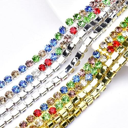 Sew On High-Quality Rhinestone Cup Chain Mixed Color Glass Diamond Claw Trimming Diy Jewelry Garment Wedding Dress Accessories