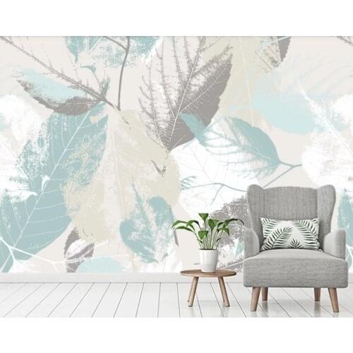 Nordic modern hand-painted leaves leaves petals living room background wall-professional custom wallpaper
