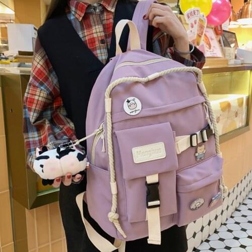 New College Student Cute Backpack Women Fashion Buckle Badge School Bag High Quality Student Bag Teenage Girls Shoulder Backpack
