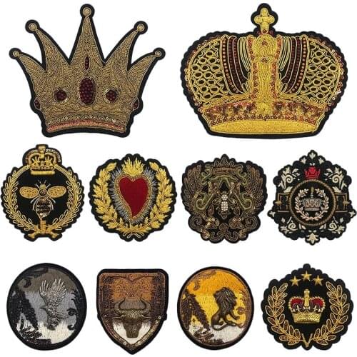Embroidery Metal Bull Eagle Lion Embroidered Heart-Shaped Crown Bee Patches Applique Jacket Hat Shoes Clothes Badges Stripe