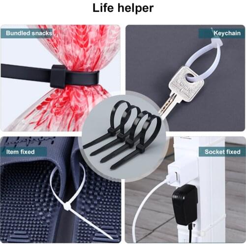 100Pcs Self-Locking Nylon Zip Tie Cable Ties Assorted Wraps Strap Plastic Super Strong Long Wire Tie Fastening Ring Black